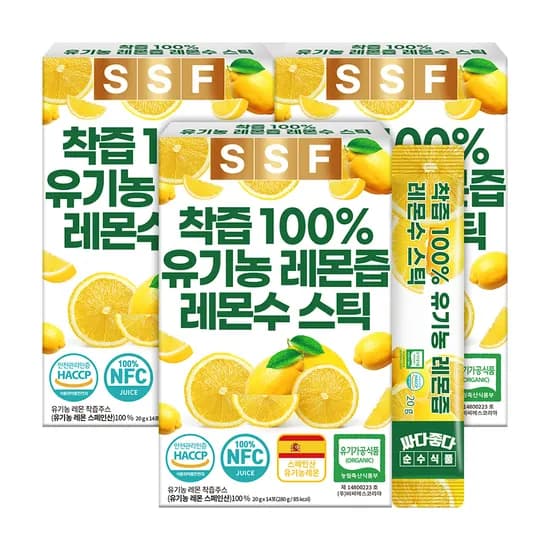 3박스 NFC착즙 100% 유기농 레몬즙 레몬수 레몬원액 총 42포 스틱 레몬물