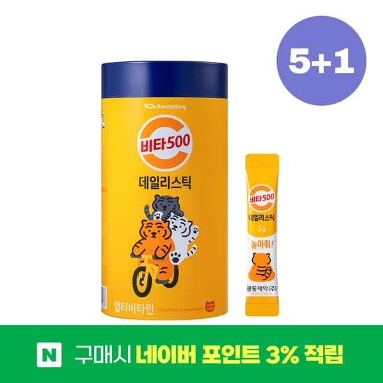 광동 비타500 데일리스틱 대용량 멀티비타민 비타민B군 180포, 6개