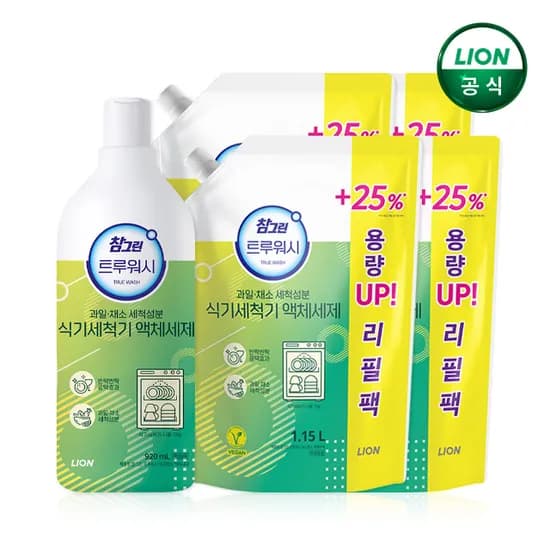 참그린 식기세척기 액체 주방세제 920ml 본품+1.15L 리필x4개