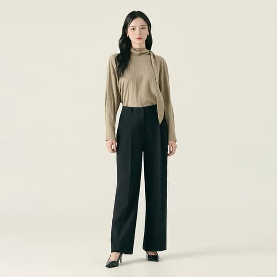 로엠 올데이 기모 원턱 와이드 밴딩 슬랙스 RMTWF4VR14