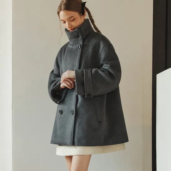 울 더블 하프 코트 WOOL DOUBLE HALF COAT / CHARCOAL