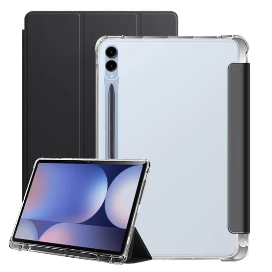 갤럭시탭 S9 FE 플러스 케이스 투명 S펜 수납 스마트 커버 폴리오 블랙 탭 S9 FE+/S9+