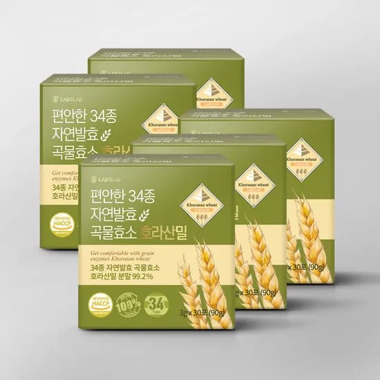 랩온랩 편안한 34종 자연발효 곡물효소 호라산밀 소화 유산균 분말 카무트 30포, 5개