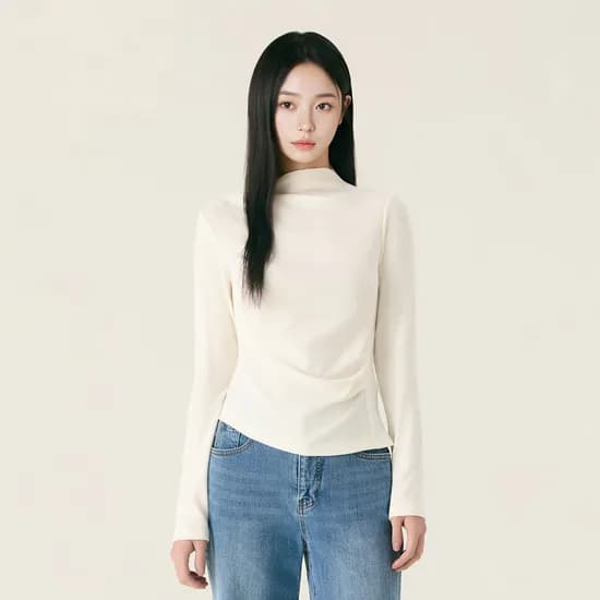 로엠 반하이넥 드레이프 티셔츠 RMLWG12RT2