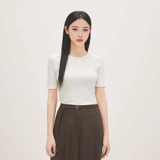 로엠 올데이 베이직 라운드넥 골지 티셔츠 RMHWG24R03
