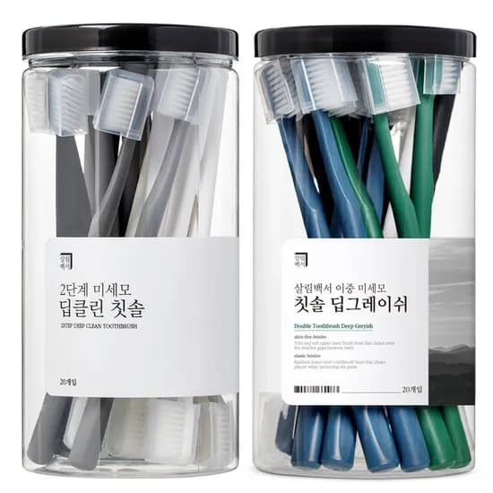 살림백서 미세모 6색 딥그레이쉬+딥클린 칫솔 40개입 초극세모 잇몸 대용량 부드러운 어금니