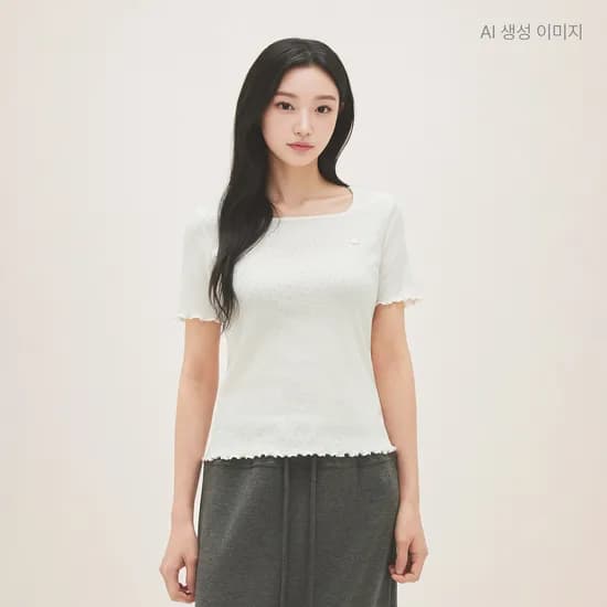 로엠 RE 반팔 펀칭소재 스퀘어넥 티셔츠 (RMLWG23R11) RMHWG25RT6