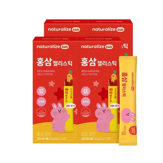 네추럴라이즈 키즈 홍삼 젤리스틱 어린이 딸기맛 영양제 아연 14포, 4개