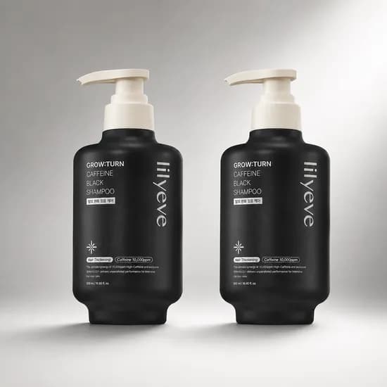 릴리이브 그로우턴 카페인 블랙 샴푸 탈모완화 두피강화 볼륨 쿨링 비듬 500ml, 2개
