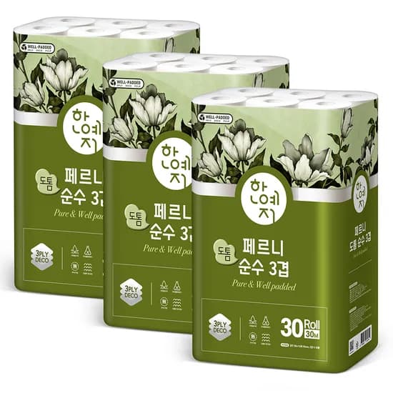 한예지 페르니 도톰 순수 3겹데코 화장지 30m, 30롤, 3팩