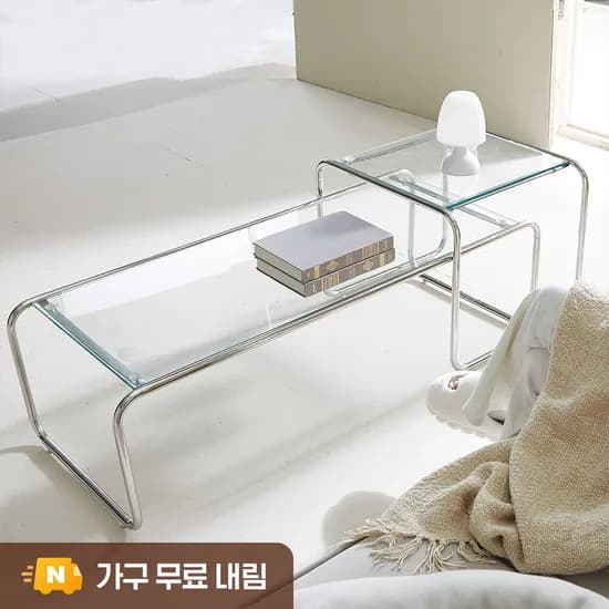 까르엠가구 모노 좌식식탁 거실 테이블 강화유리 스테인레스 모듈 쇼파