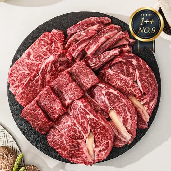 1++(9)등급 한우 구이한판 800g 등심+갈비살+눈꽃로스구이