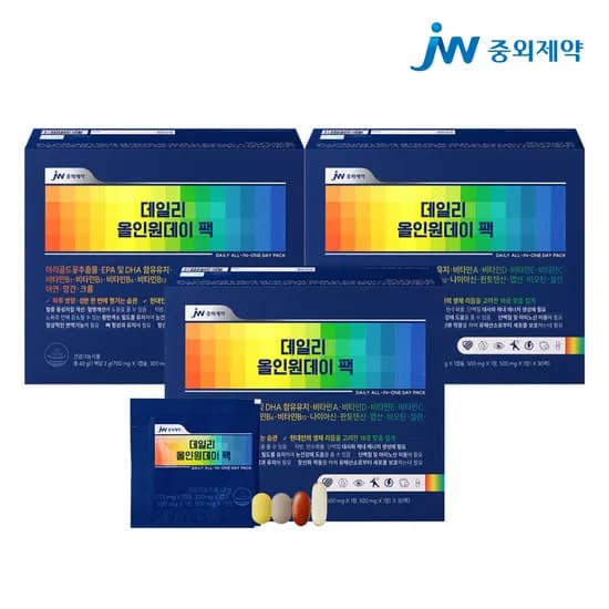 JW중외제약 데일리 올인원데이 팩 끌올팩 종합 비타민 영양제 2g 30포, 3개