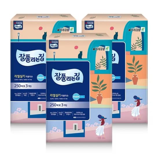 리얼실키 미용티슈 250매 3입 3팩