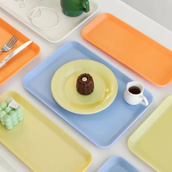 국산 멜로우 밀크 멜라민 직사각 트레이 4color 홈카페 서빙 쟁반 플레이팅 파스텔 컬러