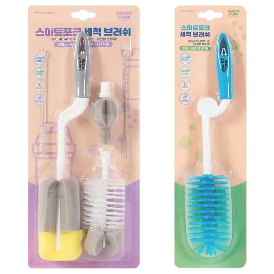 젖병브러쉬 젖꼭지 세척솔 (360회전형 손잡이팩+실리콘브러쉬) 텀블러세척솔 젖병세척솔