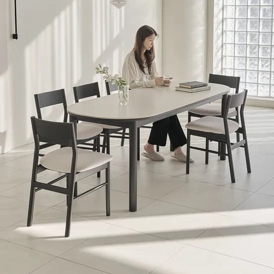 보니타 블랙 애쉬 원목 타원형 세라믹 식탁 1600/2000 2size