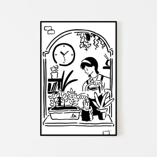 카툰 시계 아침의 식물들