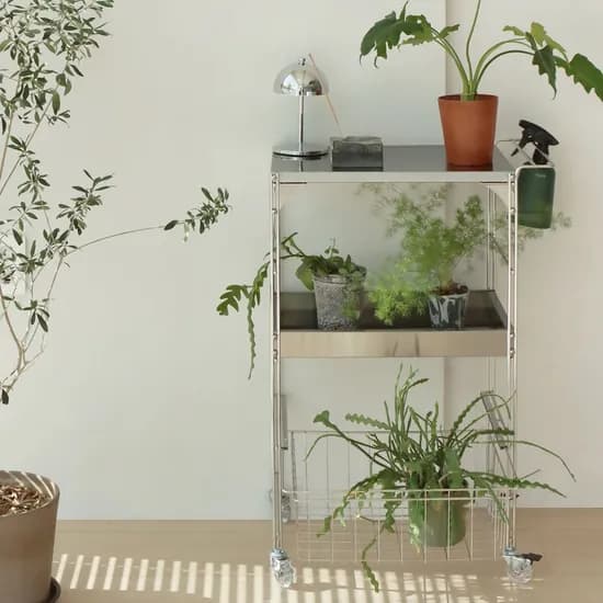 올스테인리스 3단 트롤리 웨건 이동식 서랍형 수납카트 선반 정리