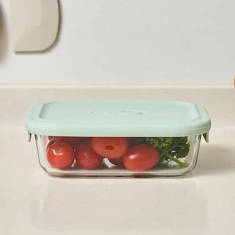 실리콘 스팀홀 직사각 내열유리용기 640ml 그린