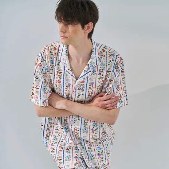 텐셀 모달 리틀 포레스트 반팔 세트 남성 커플 잠옷