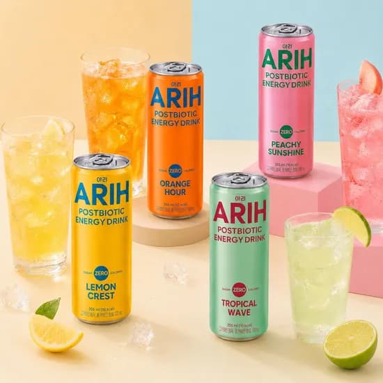 ARIH 아리 듀얼바이오틱 에너지드링크355ml 24캔(레몬+오렌지+트로피칼+피치/각6캔)