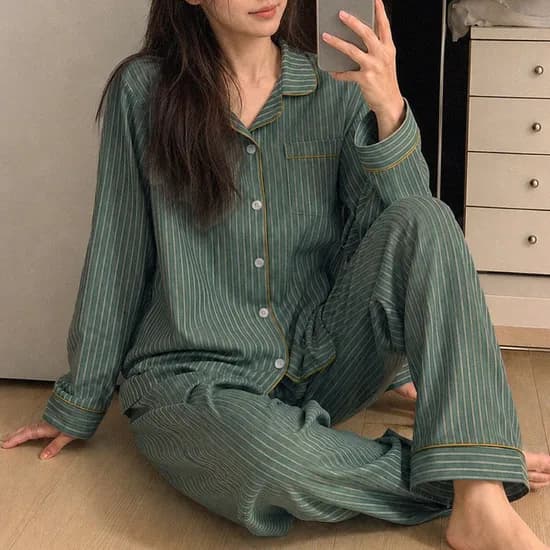 피치 커플 잠옷 긴팔 빅사이즈 스트라이프 파자마파티