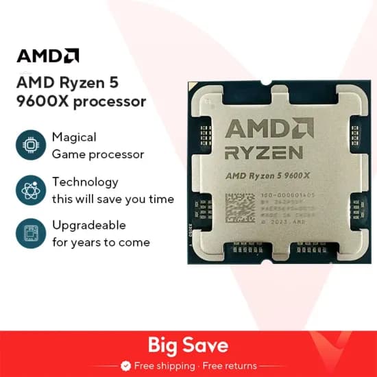 AMD Ryzen 5 9600X 프로세서, 5.4GHz, 6 코어, 12 스레드 ($126.28/무료)