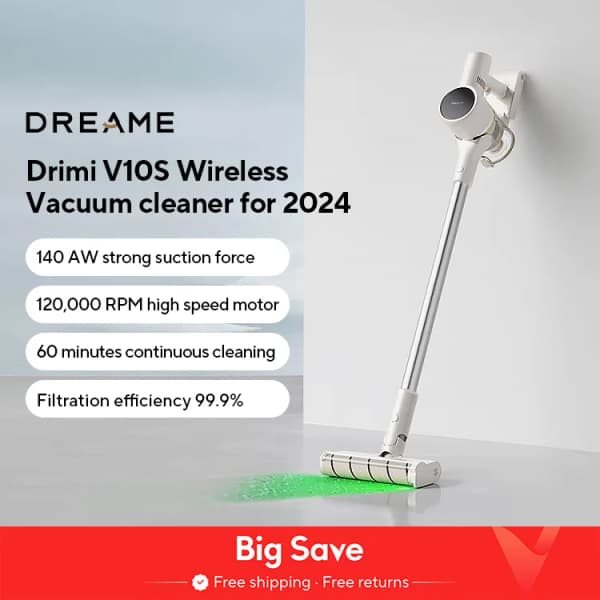 Dreame 무선 청소기 V10S 녹색 조명 광학 청소, 2024 최신, KC 인증  ($74.99 /무배)