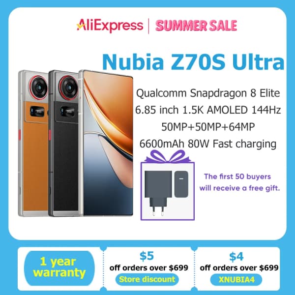 Nubia Z70S 울트라 글로벌 에디션 Snapdragon 8 Elite 6.85인치 1.5K 120Hz OLED 6600mAh 80W 64MP+50MP IP69