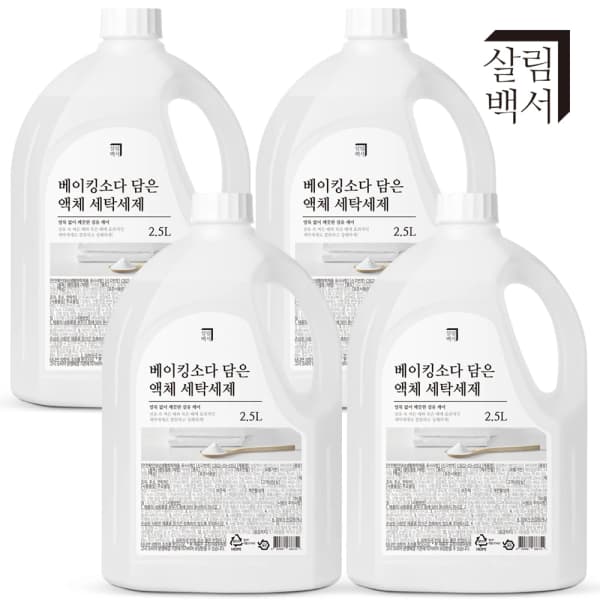 살림백서 베이킹소다 세탁세제 2.5L x 4개입 대용량 일반 드럼 겸용 (3,639원/무료)
