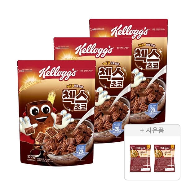 켈로그 오곡 첵스초코 570g x 3 + 증정 (12,900원/무료)1