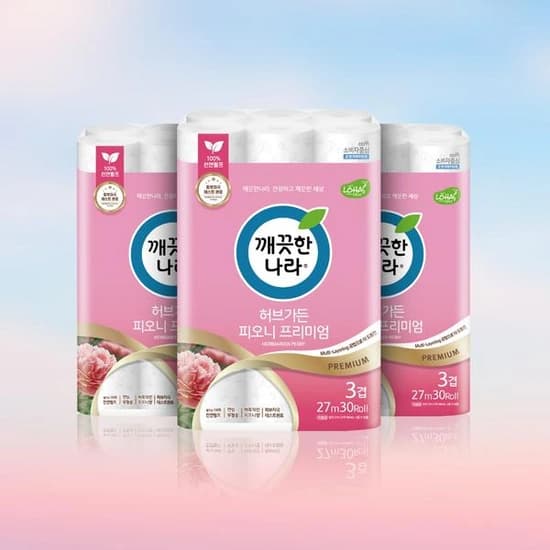 허브가든 피오니 프리미엄 화장지 27m 30롤 3팩 (26,250원/무료)