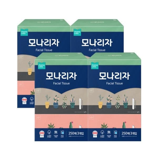모나리자 미용 각티슈 250매 3입 4개 총 12입 (14,160원/무배)1