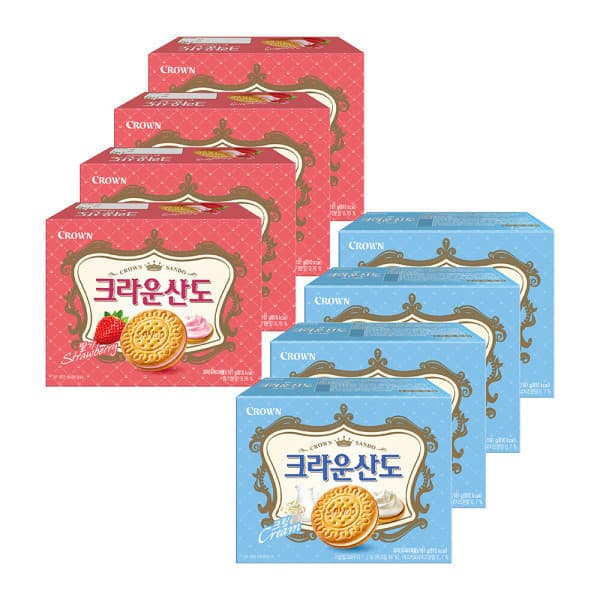 크라운산도 크림 161g 4팩+딸기 161g 4팩 (유클10,940원/무배)