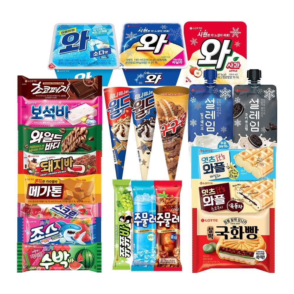 롯데웰푸드 콘 파우치 쭈쭈바 샌드 바 아이스크림 혼합구성