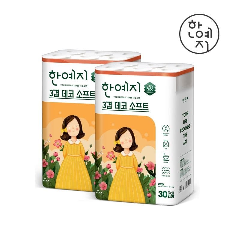 한예지 데코 소프트 천연펄프 100% 화장지 3겹 30m 60롤