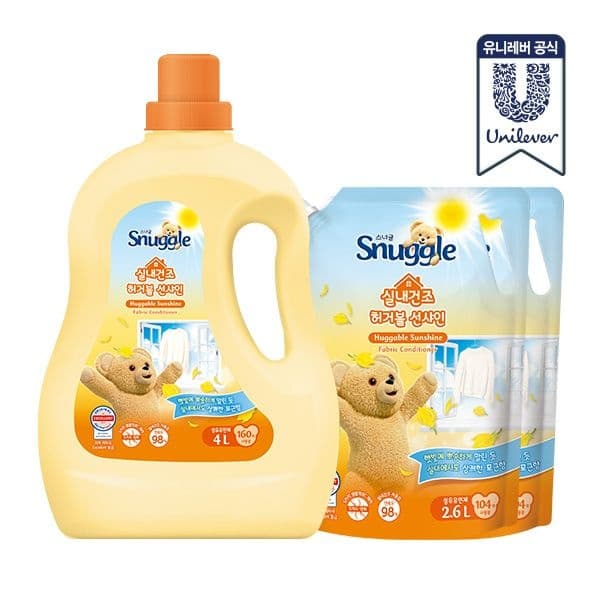 스너글 섬유유연제 허거블 코튼 블루밍 부케 허거블 선샤인 멜로우 선샤인 4종 4L 2.6L 2개