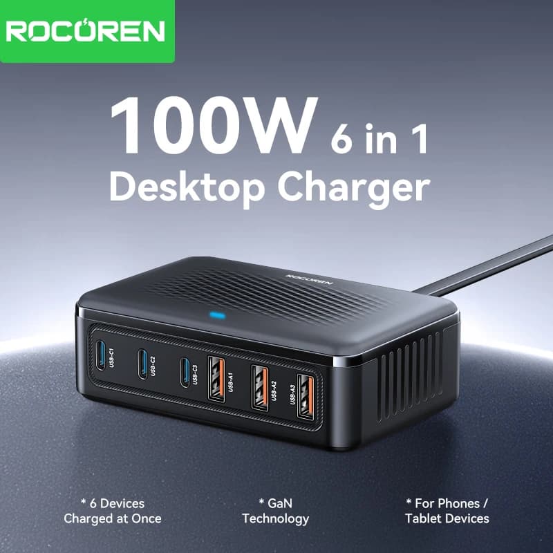 Rocoren 6포트 100W GaN 충전기($8.02/무료)