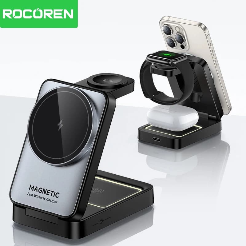 Rocoren 접이식 3 in 1 마그네틱 무선 충전 스탠드