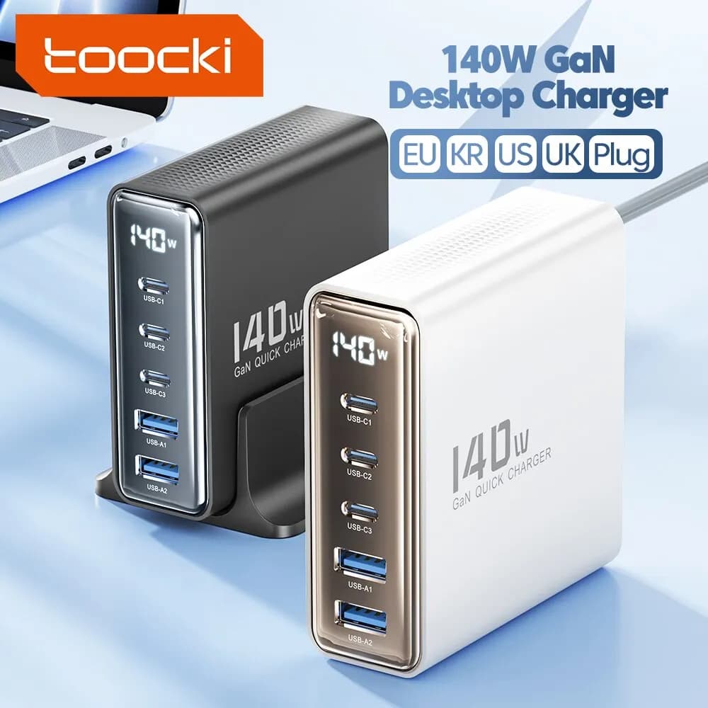 Toocki 데스크탑 고속 충전 140W GaN 5in1, QOOVI PD 100W 보조배터리
