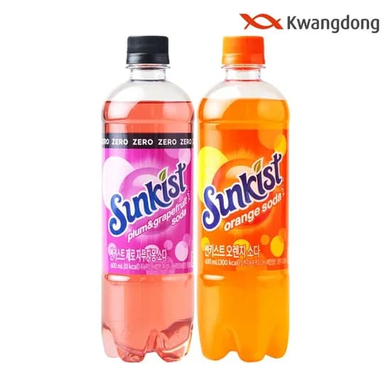 광동 썬키스트 제로 자두자몽소다 오렌지소다 600ml 24병 2종 택1