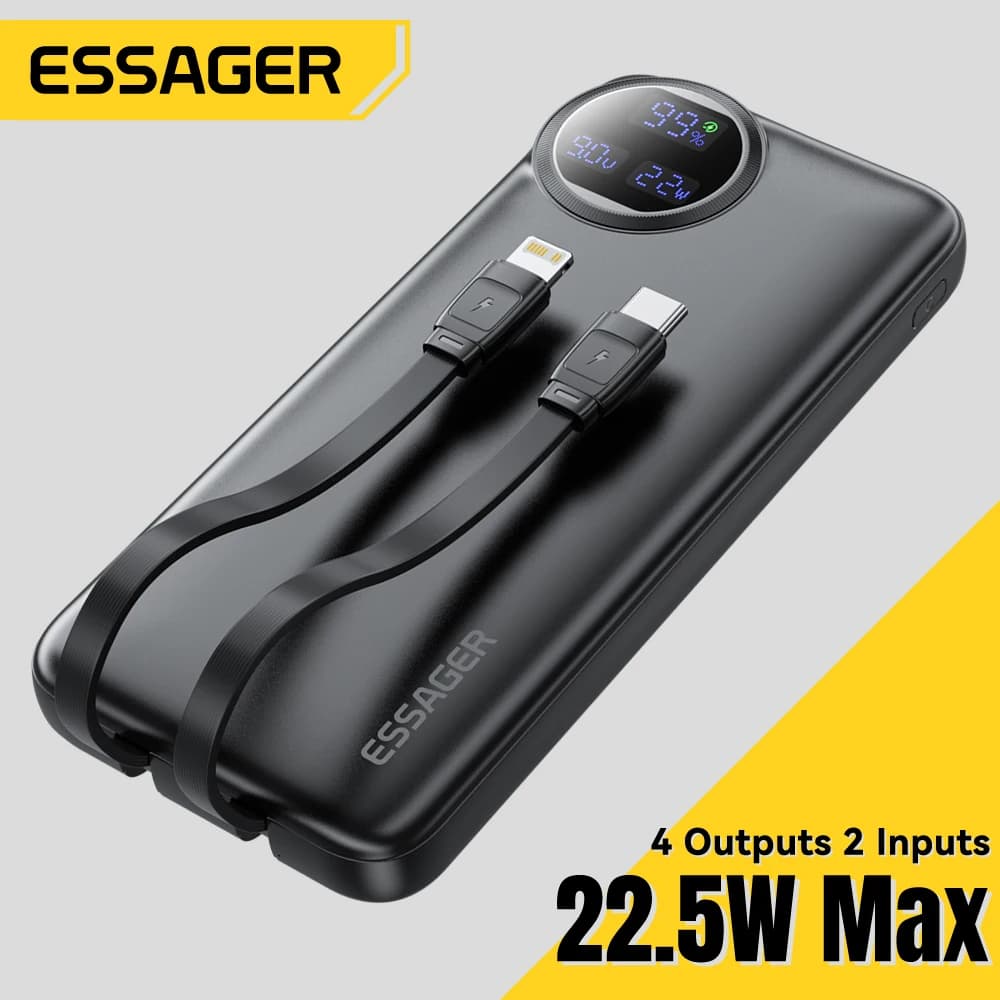 Essager 22.5W 보조배터리 10000mAh 내장케이블 2개 포함