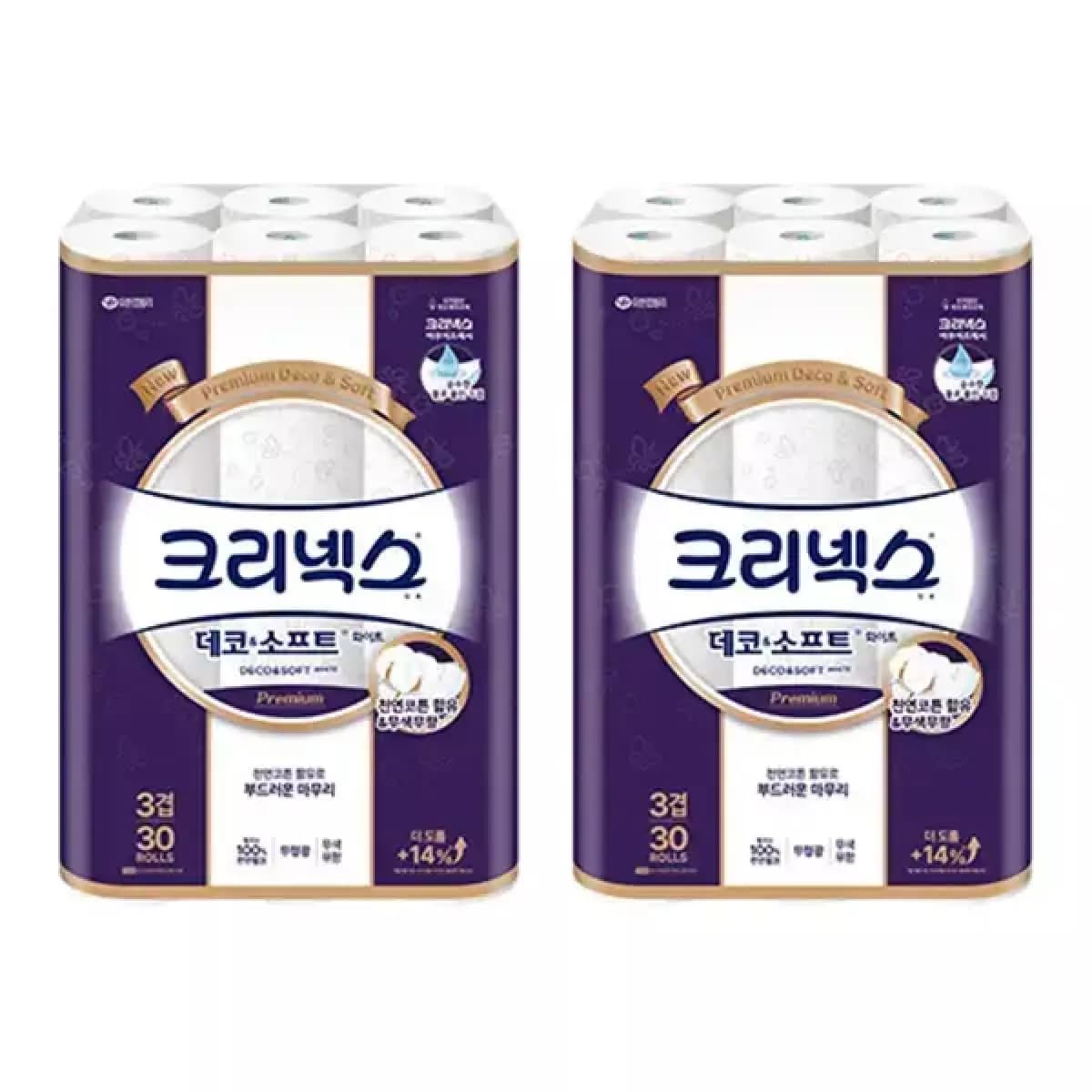 크리넥스 천연펄프 3겹 데코앤소프트 화이트, 25m, 30롤, 2개 (26,510원/무료)