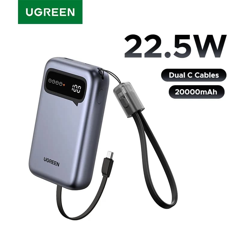 UGREEN 20000mAh 듀얼 타입 C 케이블 보조배터리