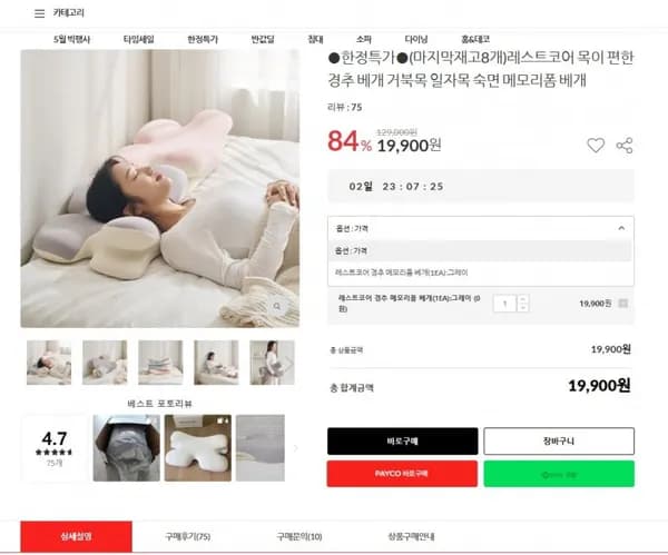 레스트코어 경추 베개 메모리폼 1개