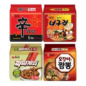 신라면 5봉 + 너구리 5봉 + 짜파게티 5봉 + 오징어짬뽕 5봉 외 다양 (총 20봉) 4,640원