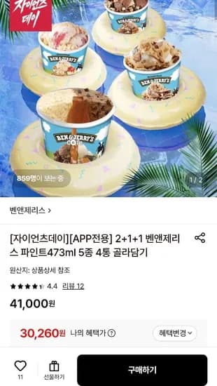 벤앤제리스 파인트 473mL 5종 4통 골라담기