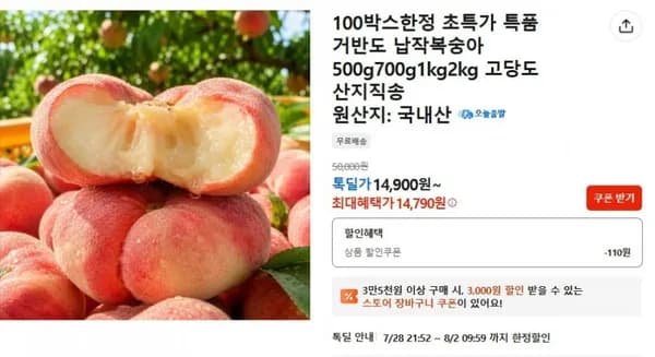 거반도 납작 복숭아 500g (4,790원 / 무배)1