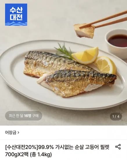 가시없는 순살 고등어 필렛 700g x 2팩 총 1.4kg (27,380원/무료)